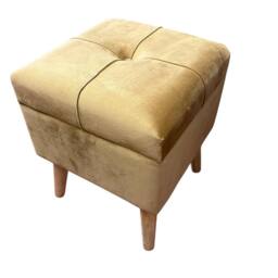 Havendro Yellow Velvet Ottoman Square Lift-Up Gold Storage Footstool in Mustard - thumbnail 1