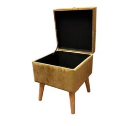 Havendro Yellow Velvet Ottoman Square Lift-Up Gold Storage Footstool in Mustard - thumbnail 2