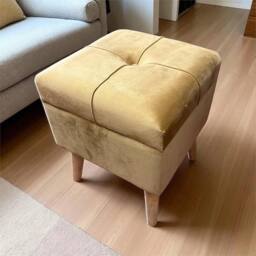 Havendro Yellow Velvet Ottoman Square Lift-Up Gold Storage Footstool in Mustard - thumbnail 3
