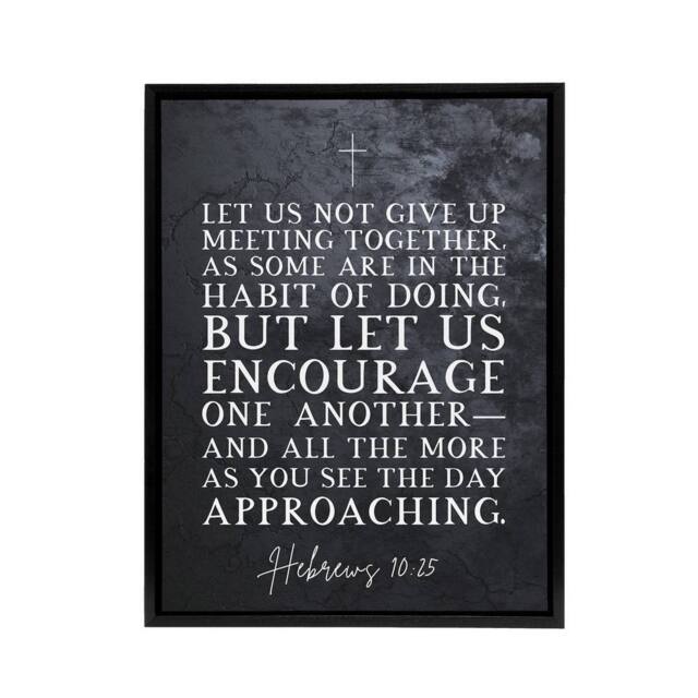 "Artery8 Hebrews 10 25 Encourage One Another Bible Quote Framed Canvas Art in Grey - Size: W12"" x H16""" - image 1