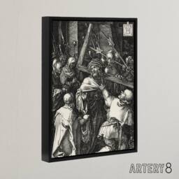 "Artery8 Bearing of the Cross Albrecht Durer Framed Canvas Wall Art Print in Grey - Size: W18"" x H24""" - thumbnail 2