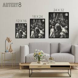 "Artery8 Bearing of the Cross Albrecht Durer Framed Canvas Wall Art Print in Grey - Size: W18"" x H24""" - thumbnail 4