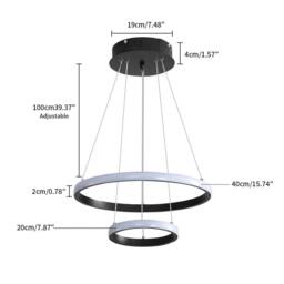 Goeco Modern LED Pendant Light, Double Ring Chandelier, Outer-Emitting Light in Black - thumbnail 5