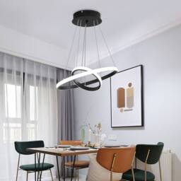 Goeco Modern LED Pendant Light, Double Ring Chandelier, Outer-Emitting Light in Black - thumbnail 2