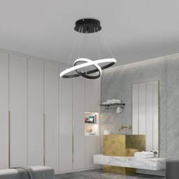Goeco Modern LED Pendant Light, Double Ring Chandelier, Outer-Emitting Light in Black - thumbnail 8