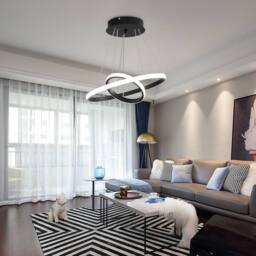 Goeco Modern LED Pendant Light, Double Ring Chandelier, Outer-Emitting Light in Black - thumbnail 3