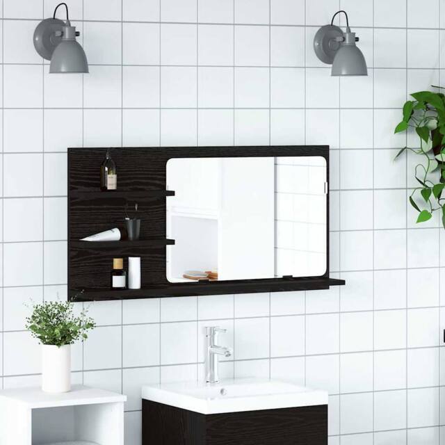 Berkfield Home Durable Bathroom Mirror Cabinet Black Oak 90x11x45 cm Engineered Wood - Size: 90 x 11 x 45 cm - image 1