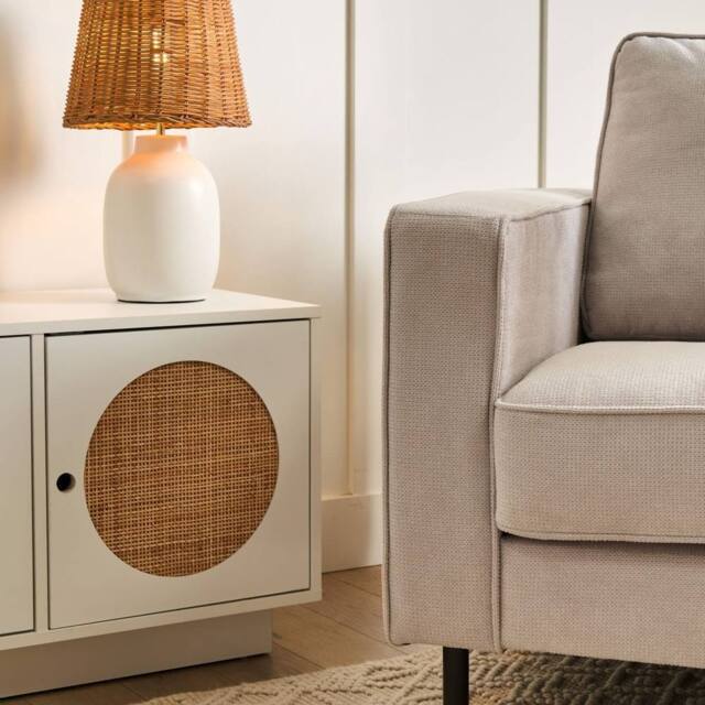 Wyld and Coco White Ceramic Table Lamp with Rattan Shade - Bedside Hallway Lounge - image 1