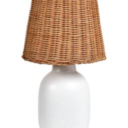 Wyld and Coco White Ceramic Table Lamp with Rattan Shade - Bedside Hallway Lounge - thumbnail 2