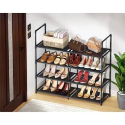 Nordara 1 piece of 88.5 * 30 * 73cm 4-layer metal shoe rack storage rack in Black - thumbnail 4