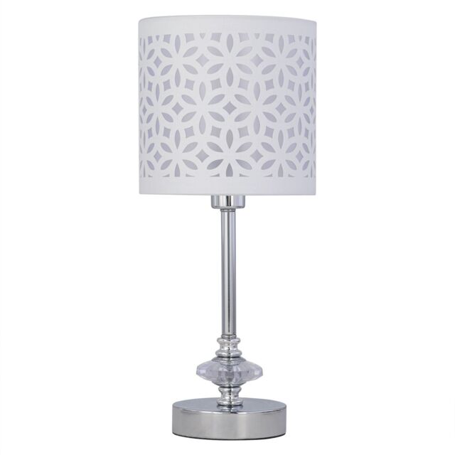 First Choice Lighting Chrome Jewelled Table Lamp with White Cut Out Shade in Silver - image 1
