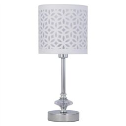 First Choice Lighting Chrome Jewelled Table Lamp with White Cut Out Shade in Silver - thumbnail 1