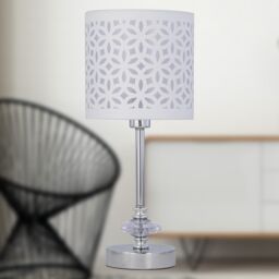 First Choice Lighting Chrome Jewelled Table Lamp with White Cut Out Shade in Silver - thumbnail 5