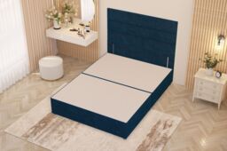 Somnior Chambery Divan Bed Frame with Floor Standing Headboard Plush Velvet in Navy - Size: King - thumbnail 3