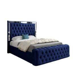Stratus Interiors Winchester Upholstered Buttoned Mirror Border Bed Frame - No storage in Blue - Size: Double - thumbnail 2