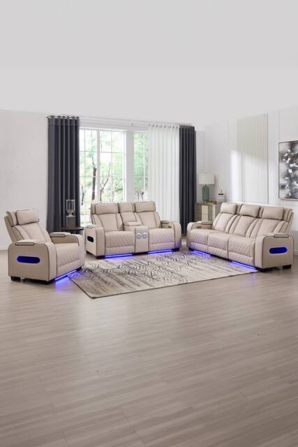 More4Homes Capri Electric Recliner 1+2+3 Seater Sofa Set w Bluetooth speakers in Beige - image 1