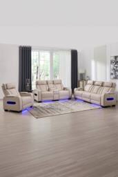 More4Homes Capri Electric Recliner 1+2+3 Seater Sofa Set w Bluetooth speakers in Beige - thumbnail 1
