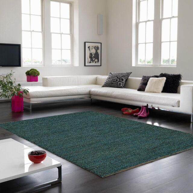 The Rug Shop UK Teal Handmade Modern Plain Jute Easy To Clean Area Rug - Size: 160 cm x 230 cm - image 1