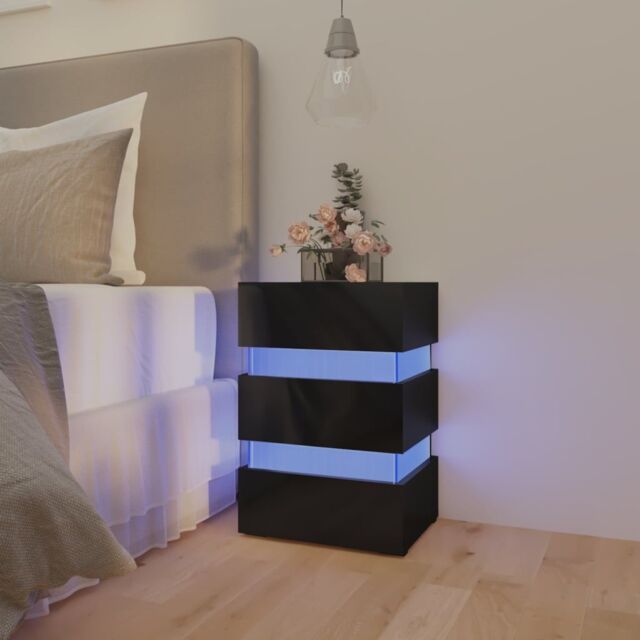 Berkfield Home LED Bedside Cabinet High Gloss Black 45x35x67 cm Engineered Wood - Size: 45 x 35 x 67 cm - image 1
