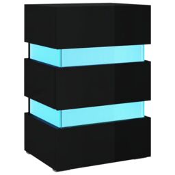 Berkfield Home LED Bedside Cabinet High Gloss Black 45x35x67 cm Engineered Wood - Size: 45 x 35 x 67 cm - thumbnail 2