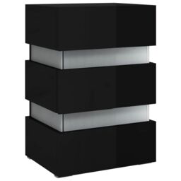Berkfield Home LED Bedside Cabinet High Gloss Black 45x35x67 cm Engineered Wood - Size: 45 x 35 x 67 cm - thumbnail 4