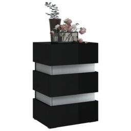 Berkfield Home LED Bedside Cabinet High Gloss Black 45x35x67 cm Engineered Wood - Size: 45 x 35 x 67 cm - thumbnail 3