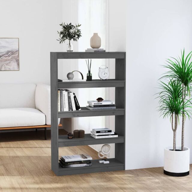Berkfield Home Book Cabinet/Room Divider Grey 80x30x135.5 cm Solid Wood Pine - image 1