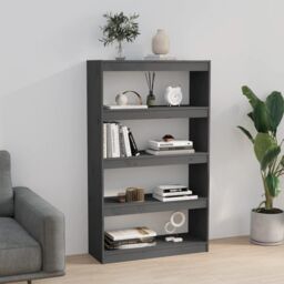 Berkfield Home Book Cabinet/Room Divider Grey 80x30x135.5 cm Solid Wood Pine - thumbnail 3