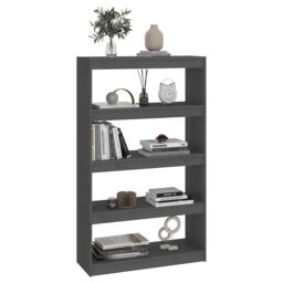 Berkfield Home Book Cabinet/Room Divider Grey 80x30x135.5 cm Solid Wood Pine - thumbnail 4