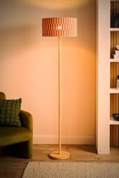 ValueLights Heather Light Wood Floor Lamp & Orange Checker Bamboo Shade & Bulb - thumbnail 2