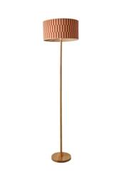 ValueLights Heather Light Wood Floor Lamp & Orange Checker Bamboo Shade & Bulb - thumbnail 6
