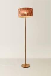 ValueLights Heather Light Wood Floor Lamp & Orange Checker Bamboo Shade & Bulb - thumbnail 3