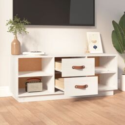 Berkfield Home TV Cabinet White 100x34x40 cm Solid Wood Pine - Size: 100 x 34 x 40 cm - thumbnail 3