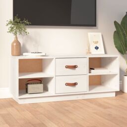 Berkfield Home TV Cabinet White 100x34x40 cm Solid Wood Pine - Size: 100 x 34 x 40 cm