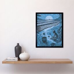 "Artery8 Wall Art Print Beachcombing Coastal Landscape Blue Art Framed in Black - Size: W12"" x H16""" - thumbnail 2