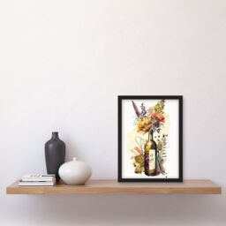 Artery8 Wildflower Bouquet in Upcycled Glass Wine Bottle Artwork Framed Wall Art Print A4 in Black - thumbnail 2