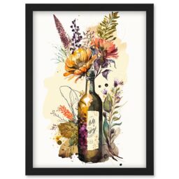 Artery8 Wildflower Bouquet in Upcycled Glass Wine Bottle Artwork Framed Wall Art Print A4 in Black - thumbnail 1