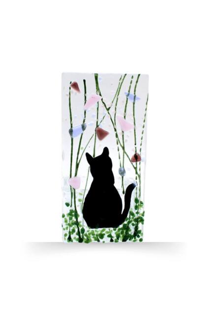 Sienna Glass Handmade Fused Glass - Tea Light Holder - Cat - Violet - image 1