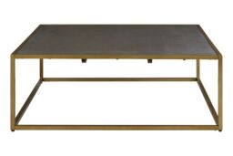Orsina Coffee Table With Textured Shagreen Top, Deep Gold Iron Frame With Minimalist Design, Low Profile Table in Brown - thumbnail 6