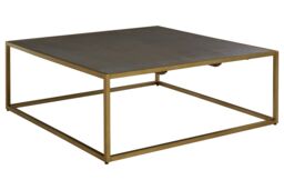 Orsina Coffee Table With Textured Shagreen Top, Deep Gold Iron Frame With Minimalist Design, Low Profile Table in Brown - thumbnail 2
