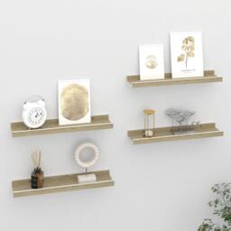 Berkfield Home Wall Shelves 4 pcs White & Sonoma Oak 40x9x3 cm in Natural - Size: 40 x 9 x 3 cm - thumbnail 2
