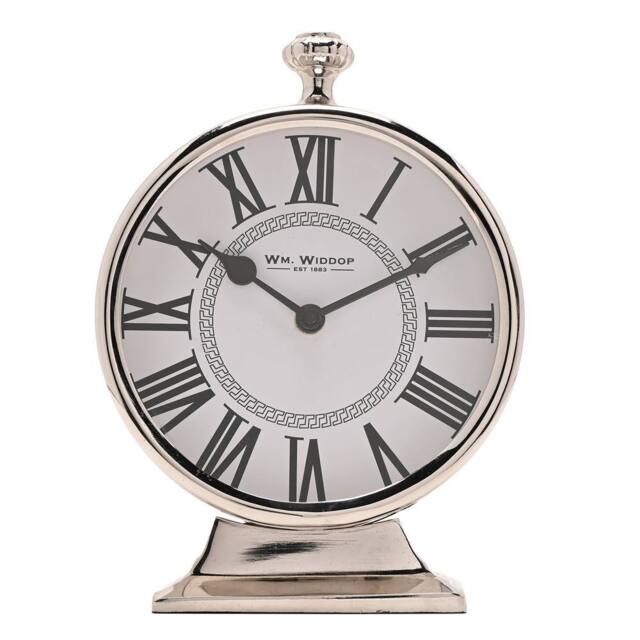 WILLIAM WIDDOP Round Silver Mantle Clock - image 1
