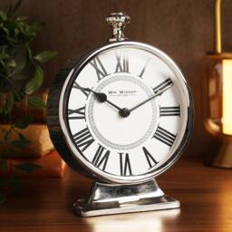 WILLIAM WIDDOP Round Silver Mantle Clock - thumbnail 2
