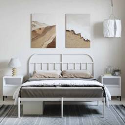 Berkfield Home Metal Bed Frame with Headboard White 135x190 cm Double - thumbnail 4