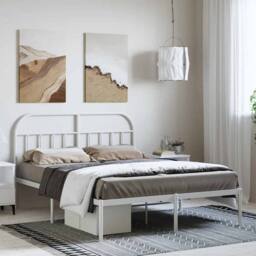 Berkfield Home Metal Bed Frame with Headboard White 135x190 cm Double - thumbnail 2