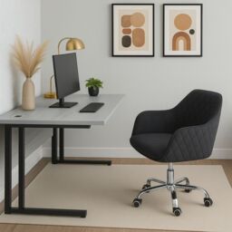 KOSY KOALA Grey Office Desk Set with Black Velvet Upholstered Chair Wooden Room Furniture