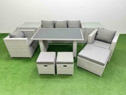 Fimous Garden Furniture Sets with Black Glass Top Dining Table Armchair in Light Grey - thumbnail 1