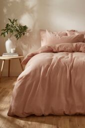 Martex Touch of Linen Duvet Cover Set (Includes 2 Pillowcases 1 For Single) in Pale Pink - Size: Super King
