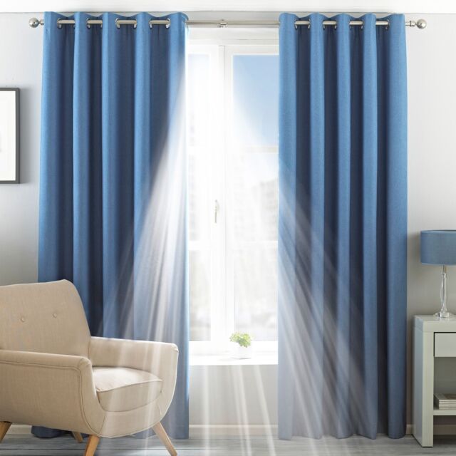 Essentials Twilight Thermal Blackout Eyelet Curtains in Mid Blue - Size: 168 cm width x 229 cm drop - image 1
