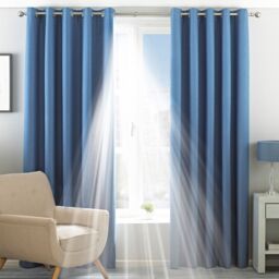 Essentials Twilight Thermal Blackout Eyelet Curtains in Mid Blue - Size: 168 cm width x 229 cm drop - thumbnail 1